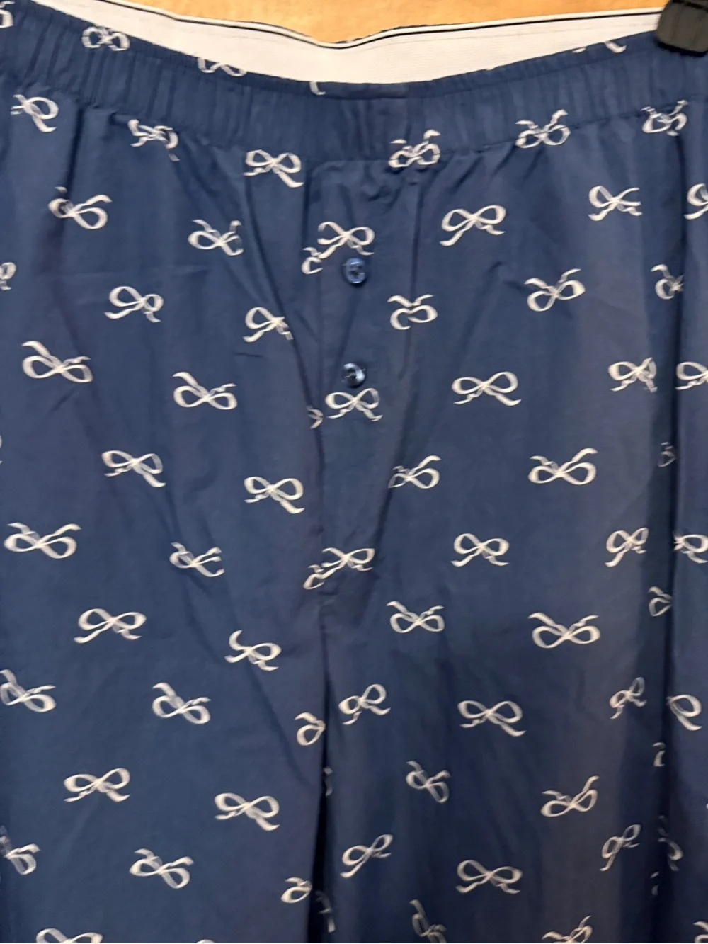 100% Cotton Navy Pajama Bottoms with White Bows Size L
